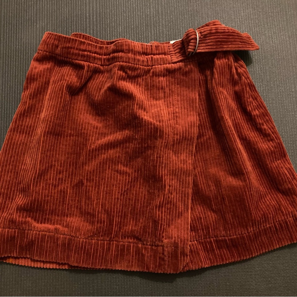 Rust Corduroy Skirt with Bow Detail